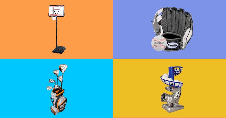 basketball hoop, catching mitt, and golf clubs are some of the best sports gifts for kids