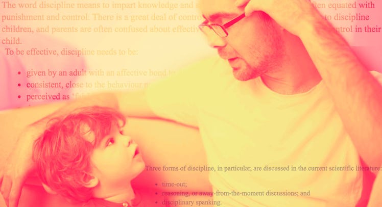 A father talking to his kid about discipline