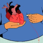 Illustration of a man fixing a broken heart