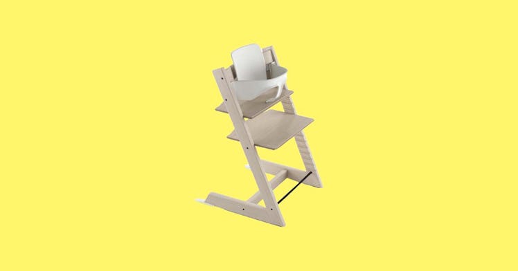 The Stokke Tripp Trapp High Chair in beige with a white seat