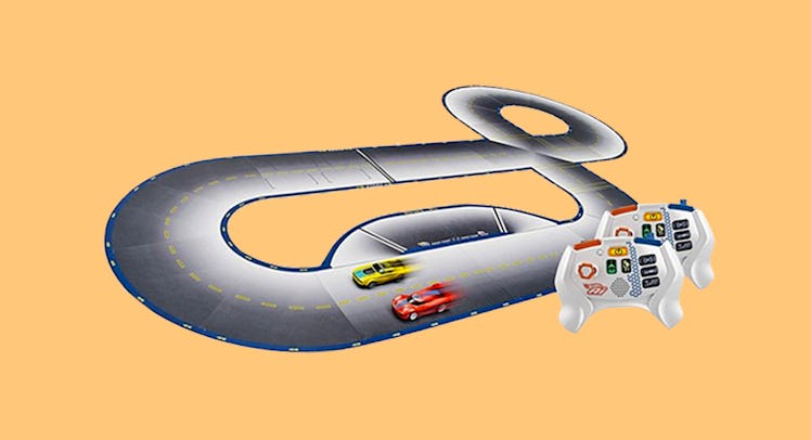 Hot Wheels futuristic racetrack with two cars and two controllers