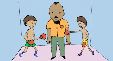 Illustration of two boys having a boxing match in a ring