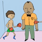 Illustration of two boys having a boxing match in a ring