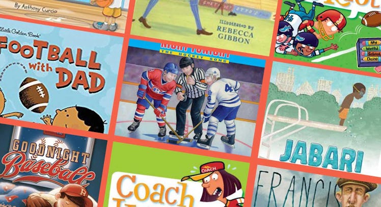 A collage of the covers of the best sports books for kids with Hockey Night Tonight in the middle