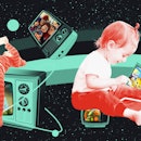 A collage of kids playing with TVs in the background showing popular shows for young viewers.