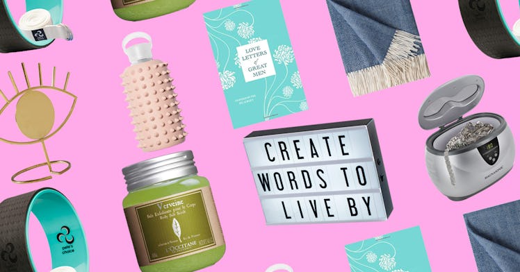 A collage with Valentine’s Day gifts that are under $50 with a pink background