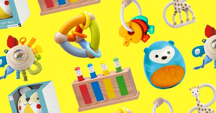 photo collage of the best gifts for newborns against a yellow background