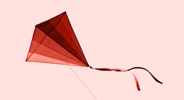 A DIY kite colored in various shades of red, ranging from lightest to darkest.