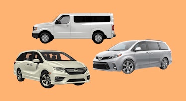 Collage of three minivans on an orange background
