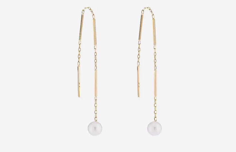 Golden Pull-Through Chain Link Earrings with pearls at the bottom 