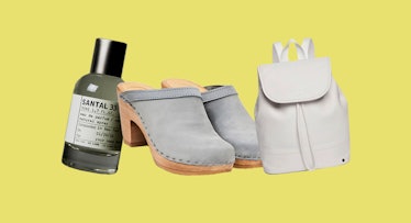 Old-School Clogs in grey, State’s ‘Hattie’ Leather Backpack in white and Santal from Le Labo as cool...