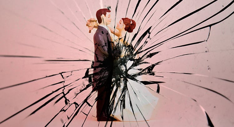 shattered glass reflection of a married couple in a story about top reasons for divorce