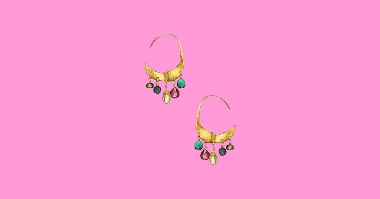 Mixed-Stone Charm Petite Crescent Hoop Earrings by Chan Luu for new moms 
