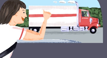 A parent getting a trucker to honk for his kids