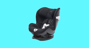 Car seat with sensor and alarm isolated on a blue background