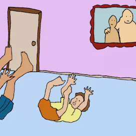 An illustration of a dad playing a 'Copycat Game' with his son