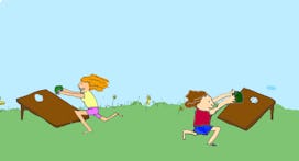 Illustration of two kids playing the toddler cornhole race game