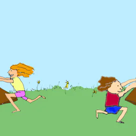 Illustration of two kids playing the toddler cornhole race game