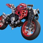 a red Ducati Erector  featured on a blue background