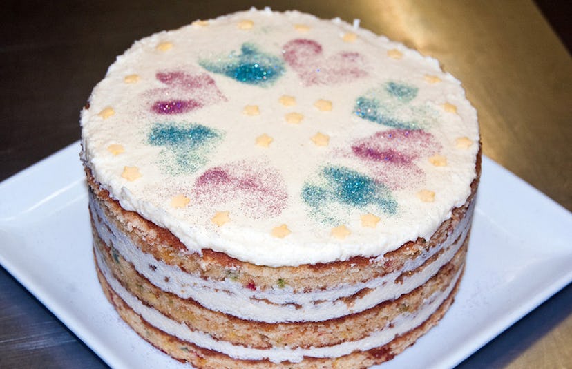 A funfetti cake served on a plate