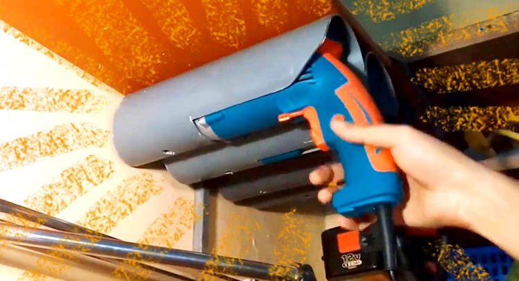 A space saving hack for the garage using pipes as a way to store unused power tools