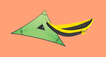 A collage with an ENO Single Nest Hammock and the Tentsile Trillium
