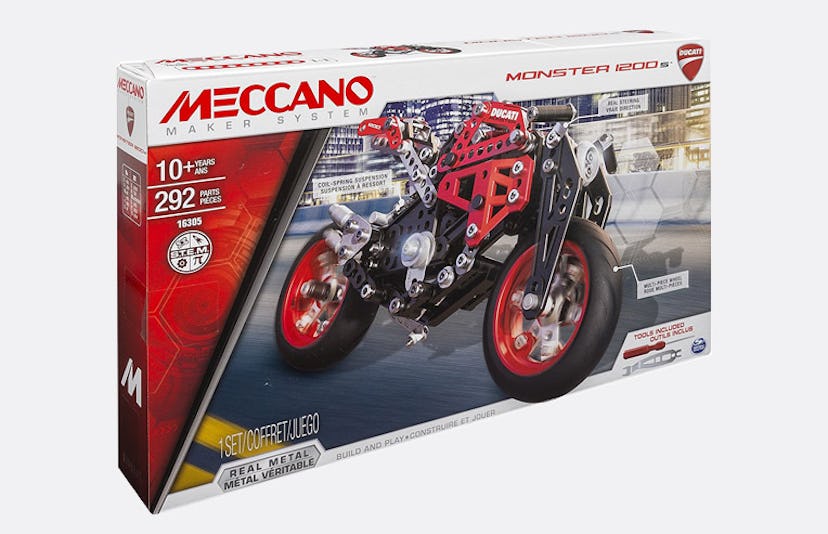 A box containing a red Ducati Erector  toy