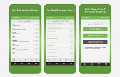 SaferKid Text Monitoring App on three mobile phone displays