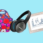 A floral purse, headphones and a drawing in the frame - an example of what working moms want for Mot...