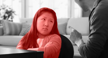 child rolling eyes at parent's punishment
