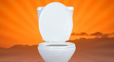 Toilet isolated on orange sunrise background