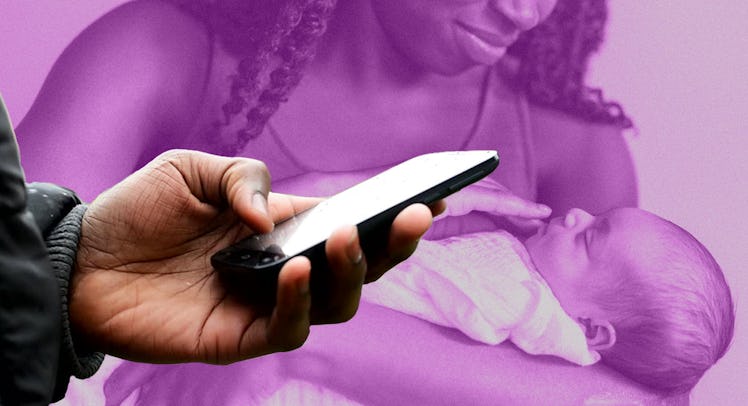 A new parent texting the other new parent about their baby
