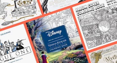 Adult coloring books placed next to each other, with Disney's Snow White in the middle.