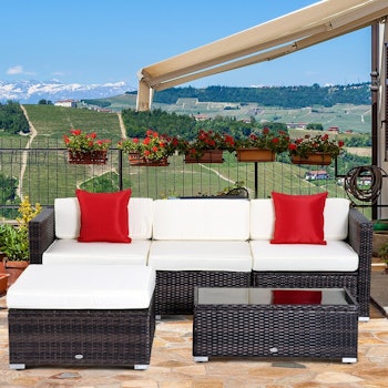 5 Piece Rattan Outdoor Furniture Set with Cushions by Hazen