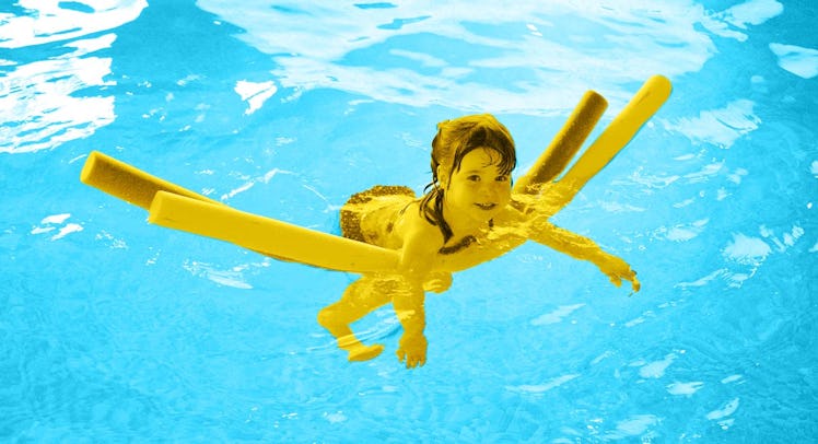 A kid playing with a Pool Noodle