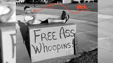 Dwayne Stamper Sr. - the viral 'Ass Whoopin' Dad and a doodle on the photo of an arrow pointing to h...