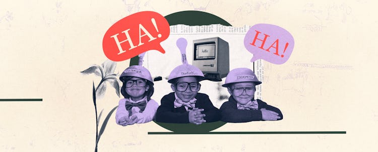 photo collage three kids answer riddles quiz-show style, with lightbulbs over their heads and a TV i...