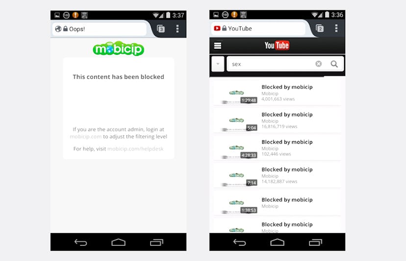 Two screenshots of the Mobicip Parental Controls app