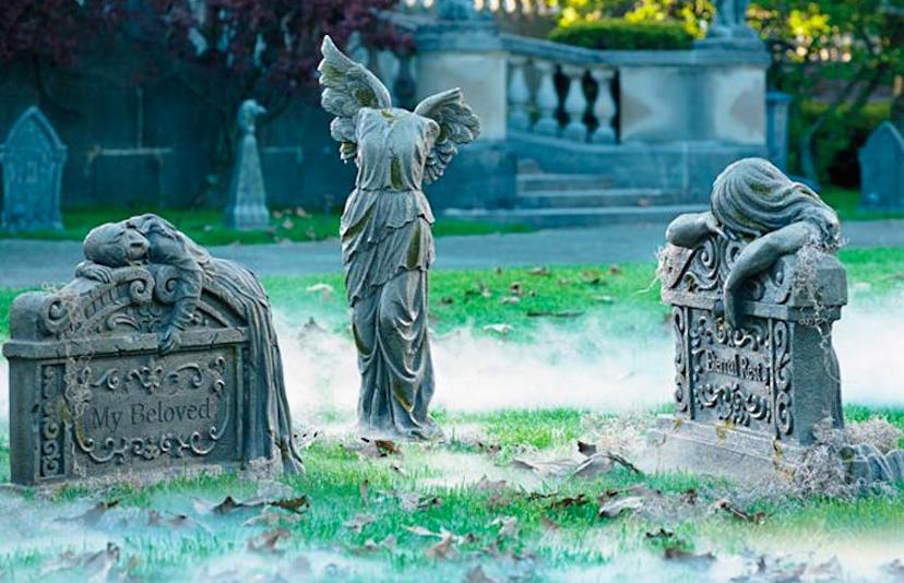 Grandin Road Lady Tombstones as scary Halloween decorations