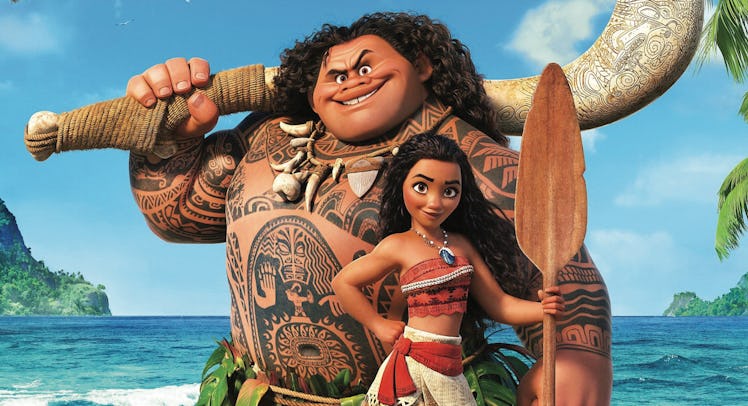 Moana and Maui on a beach