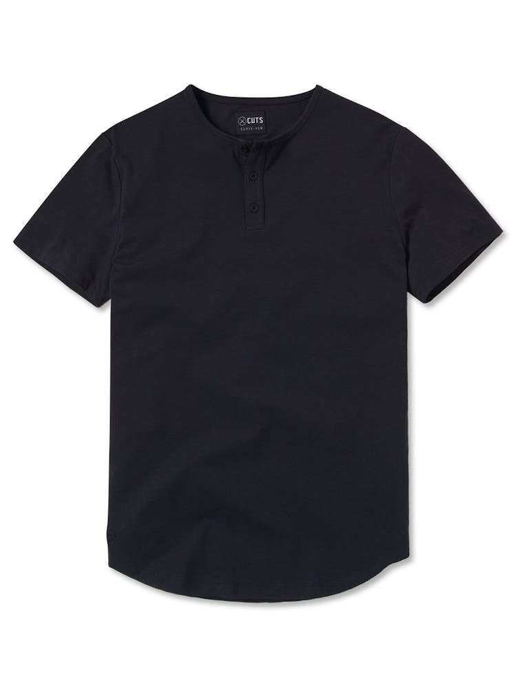 Cuts Henley Curve-Hem T-Shirt