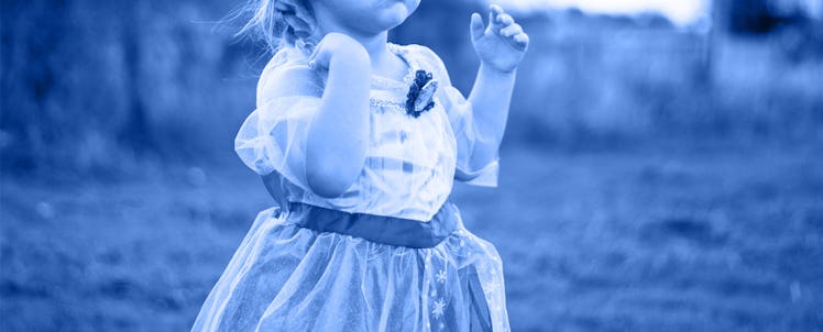 A little girl dressed as Elsa for Halloween