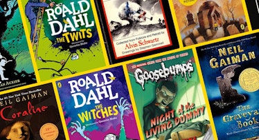 a photo collage of the front covers of the 10 best scary books for kids this halloween