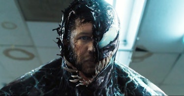 Tom Hardy turning into Venom in the movie "Venom"