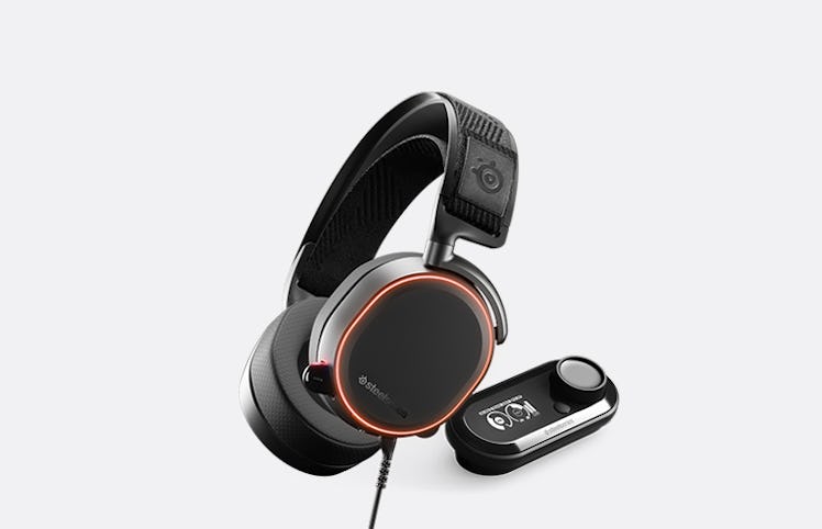 SteelSeries Arctis Pro + GameDAC Wired Gaming Headset on a grey background