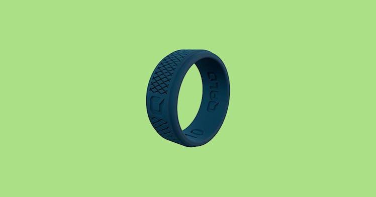 Dark blue men's QALO step edge silicone wedding ring