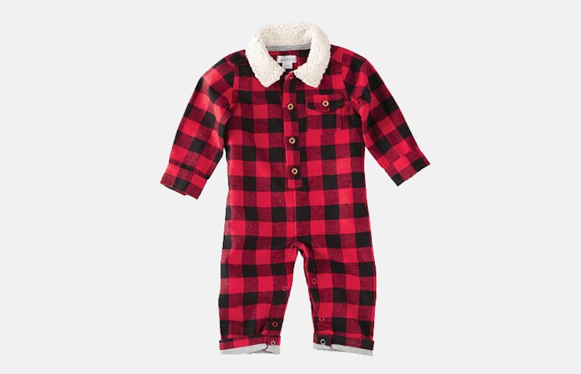 Buffalo Check Sherpa One-Piece in classic maroon plaid