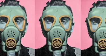 a man wearing a gas mask.