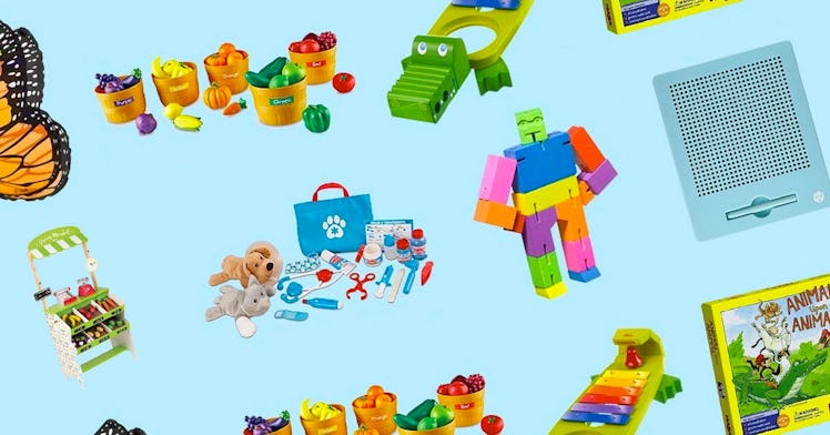 The Best Gifts for 3-Year-Olds set against a blue backdrop