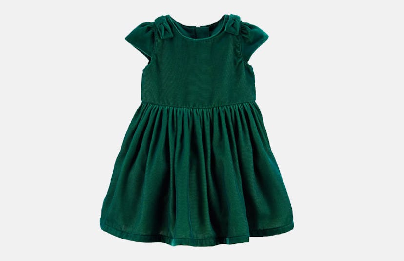 Velvet Holiday Dress for babies in green 